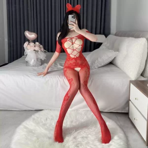 Sexy plus-size sheer stockings, open crotch, easy to remove, transparent mesh bodysuit, passionate and seductive, perfect for hot and playful bedroom intimacy.